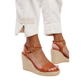 Tan - Back - Where´s That From Womens-Ladies Texas Studded PU Crossover Strap Wedge