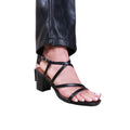 Black - Back - Where´s That From Womens-Ladies Sidra PU Crossover Strap Wide Medium Block Heel Sandals