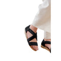 Black - Back - Where´s That From Womens-Ladies Hummingbird Suede Crossover Strap Wide Low Wedge Sandals