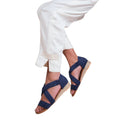 Navy - Front - Where´s That From Womens-Ladies Hummingbird Suede Crossover Strap Wide Low Wedge Sandals