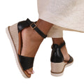 Black - Back - Where´s That From Womens-Ladies Dusk Buckle PU Ankle Strap Wide Wedge