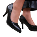 Black - Side - Where´s That From Womens-Ladies Paola PU Pointed Mid High Heel Court Shoes