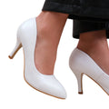 White - Back - Where´s That From Womens-Ladies Paola PU Pointed Mid High Heel Court Shoes