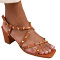 Tan - Front - Where´s That From Womens-Ladies Intense Studded PU Block Heel Sandals