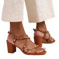 Tan - Side - Where´s That From Womens-Ladies Intense Studded PU Block Heel Sandals