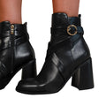 Black - Back - Where´s That From Womens-Ladies Aislinn PU Buckle Detail Block Heel Ankle Boots