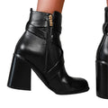 Black - Side - Where´s That From Womens-Ladies Aislinn PU Buckle Detail Block Heel Ankle Boots