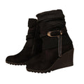 Black - Back - Where´s That From Womens-Ladies Bryony Suede Knitted Collar Wedge Ankle Boots