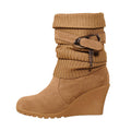 Khaki - Front - Where´s That From Womens-Ladies Bryony Suede Knitted Collar Wedge Ankle Boots