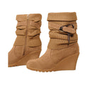 Khaki - Back - Where´s That From Womens-Ladies Bryony Suede Knitted Collar Wedge Ankle Boots