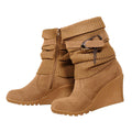 Khaki - Side - Where´s That From Womens-Ladies Bryony Suede Knitted Collar Wedge Ankle Boots