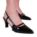 Black - Back - Where´s That From Womens-Ladies On Point Buckle Sling Back Mid Heel Sandals