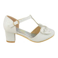 White - Side - Where´s That From Girls Chava Bow Faux Leather Diamante Mid High Heel Sandals