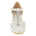 White - Lifestyle - Where´s That From Girls Chava Bow Faux Leather Diamante Mid High Heel Sandals