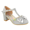 Silver - Front - Where´s That From Girls Chava Bow Faux Leather Diamante Mid High Heel Sandals