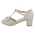 Silver - Back - Where´s That From Girls Chava Bow Faux Leather Diamante Mid High Heel Sandals