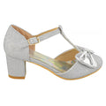 Silver - Side - Where´s That From Girls Chava Bow Faux Leather Diamante Mid High Heel Sandals