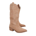 Beige - Back - Where´s That From Womens-Ladies Desert Embroidered Faux Suede Side Zip Cowboy Boots