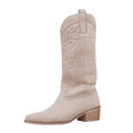 Khaki - Front - Where´s That From Womens-Ladies Desert Embroidered Faux Suede Side Zip Cowboy Boots