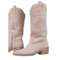 Khaki - Back - Where´s That From Womens-Ladies Desert Embroidered Faux Suede Side Zip Cowboy Boots