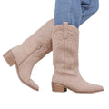 Khaki - Side - Where´s That From Womens-Ladies Desert Embroidered Faux Suede Side Zip Cowboy Boots