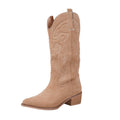 Beige - Front - Where´s That From Womens-Ladies Desert Embroidered Faux Suede Side Zip Cowboy Boots