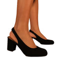 Black - Back - Where´s That From Womens-Ladies Edith PU Sling Back Extra Wide Block Heel Shoes