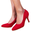 Red - Back - Where´s That From Womens-Ladies Suede Pointed Mid High Heel Court Pumps