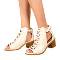 White - Back - Where´s That From Womens-Ladies Reydah Criss-Cross PU Peep Toe Mid High Block Sandals