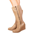 Khaki - Back - Where´s That From Womens-Ladies Lara Faux Leather Side Zip Wedge Mid Calf Boots