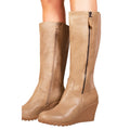 Khaki - Side - Where´s That From Womens-Ladies Lara Faux Leather Side Zip Wedge Mid Calf Boots