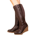 Brown - Back - Where´s That From Womens-Ladies Lara Faux Leather Side Zip Wedge Mid Calf Boots