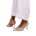 Beige - Front - Where´s That From Womens-Ladies California Diamante Sling Back Wide High Heels