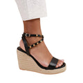 Black - Back - Where´s That From Womens-Ladies Texas Studded PU Crossover Strap Wide Wedges