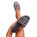 Black - Back - Where´s That From Womens-Ladies Kellie Caged PU Wide Sliders