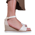 Cream - Back - Where´s That From Womens-Ladies Dusk PU Ankle Strap Buckle Extra Wide Wedges