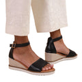 Black - Front - Where´s That From Womens-Ladies Dusk PU Ankle Strap Buckle Extra Wide Wedges