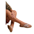 Mocha-Beige - Back - Where´s That From Womens-Ladies Arizona Striped Crossover Strap Flip Flops