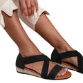 Black - Back - Where´s That From Womens-Ladies Hummingbird Suede Crossover Strap Extra Wide Low Wedge Sandals