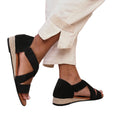 Black - Side - Where´s That From Womens-Ladies Hummingbird Suede Crossover Strap Extra Wide Low Wedge Sandals