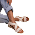 Light Cream - Back - Where´s That From Womens-Ladies Hummingbird Suede Crossover Strap Extra Wide Low Wedge Sandals