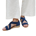 Navy - Front - Where´s That From Womens-Ladies Hummingbird Suede Crossover Strap Extra Wide Low Wedge Sandals