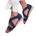 Navy - Back - Where´s That From Womens-Ladies Hummingbird Suede Crossover Strap Extra Wide Low Wedge Sandals