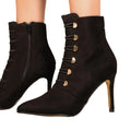 Black - Back - Where´s That From Womens-Ladies Blythe Faux Suede Pointed Button Detail Mid Heel Ankle Boots