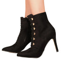 Black - Side - Where´s That From Womens-Ladies Blythe Faux Suede Pointed Button Detail Mid Heel Ankle Boots