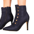 Blue - Back - Where´s That From Womens-Ladies Blythe Faux Suede Pointed Button Detail Mid Heel Ankle Boots