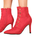 Red - Back - Where´s That From Womens-Ladies Blythe Faux Suede Pointed Button Detail Mid Heel Ankle Boots