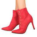 Red - Side - Where´s That From Womens-Ladies Blythe Faux Suede Pointed Button Detail Mid Heel Ankle Boots