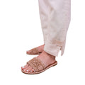 Beige - Back - Where´s That From Womens-Ladies Note Text Straps Beaded Flat Sandals