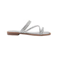 Silver - Front - Where´s That From Womens-Ladies Dream Diamante Faux Leather Strappy Extra Wide Flat Sliders